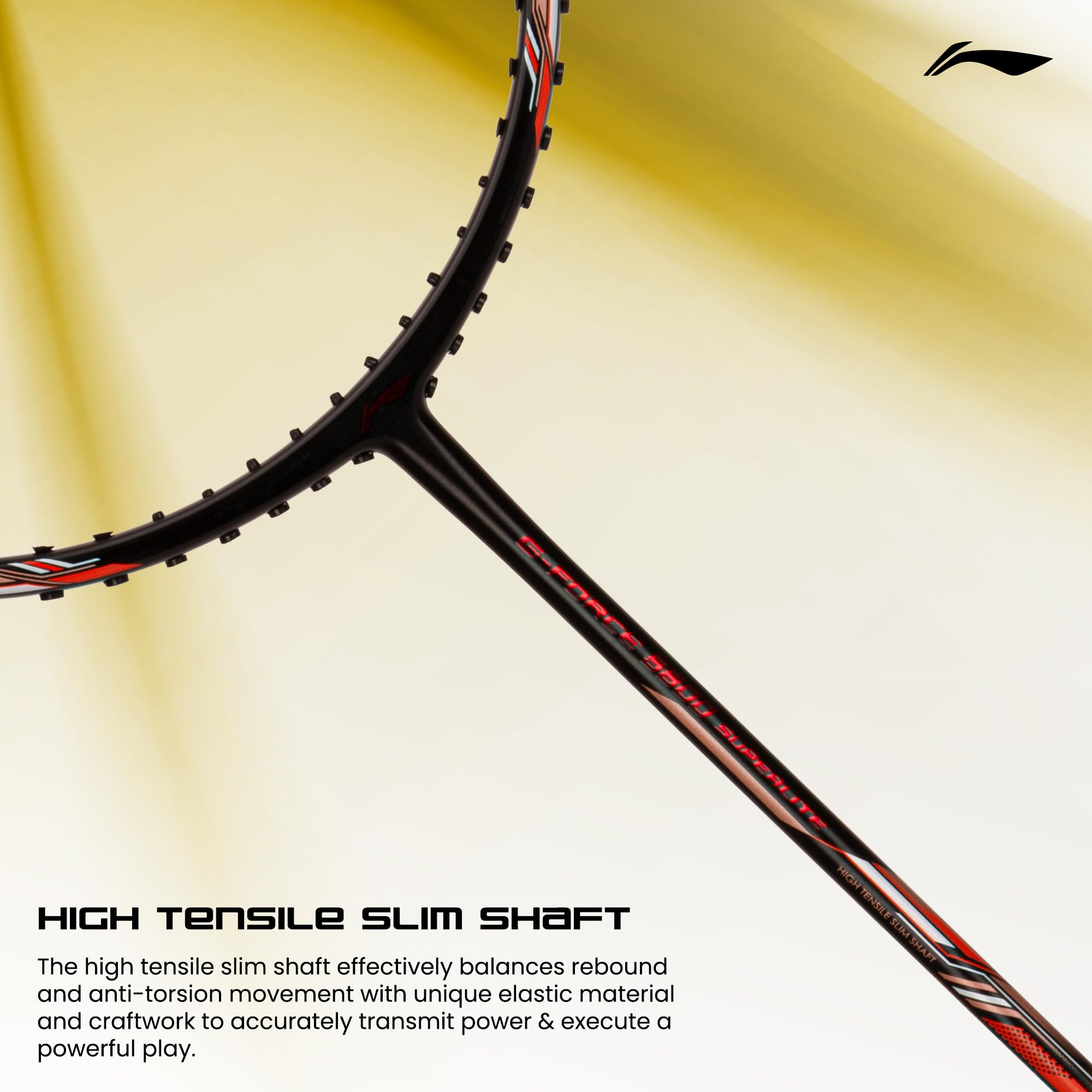 Li-Ning G-Force 5800 Superlite Strung Badminton Racquet with Free Head Cover| 78 Grams (Black/Yellow/Red) - Image 3 thumbnail