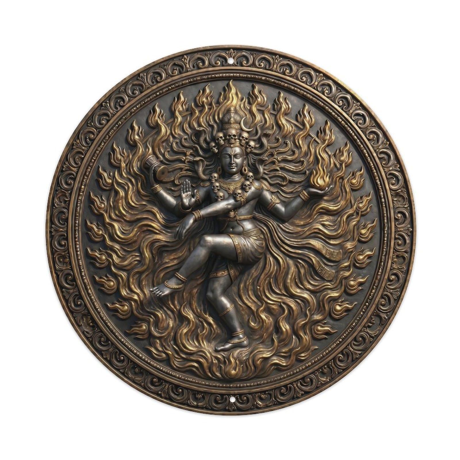 Shiva Flames Background Destruction Rebirth Relief Sculpture Metal Tin Sign