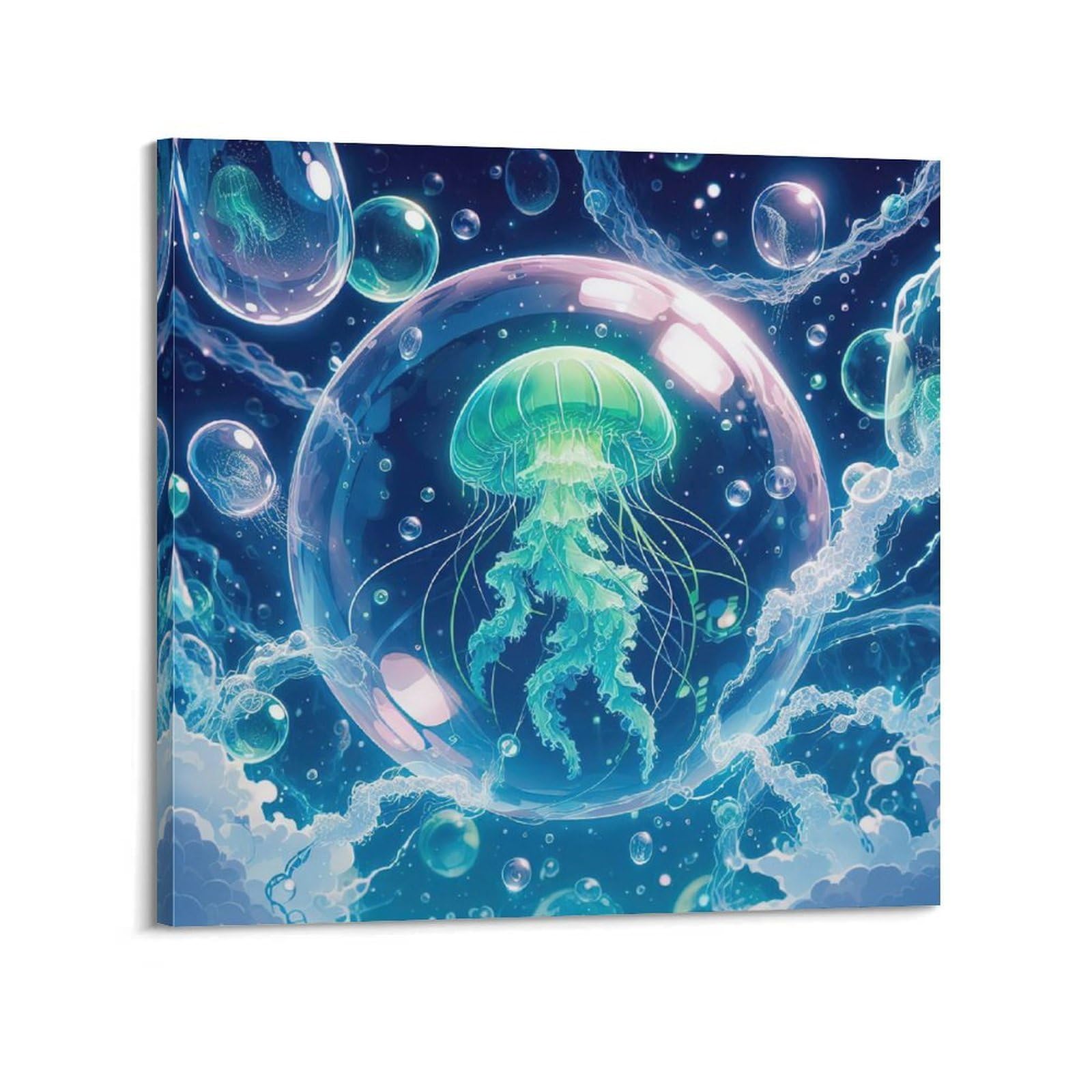 CPGLJD Marine Animal Poster Mystic Glow Jellyfish Poster Decorative Painting Canvas Wall Posters And Art Picture Print Modern Family Bedroom Decor Posters 28x28inch(70x70cm)
