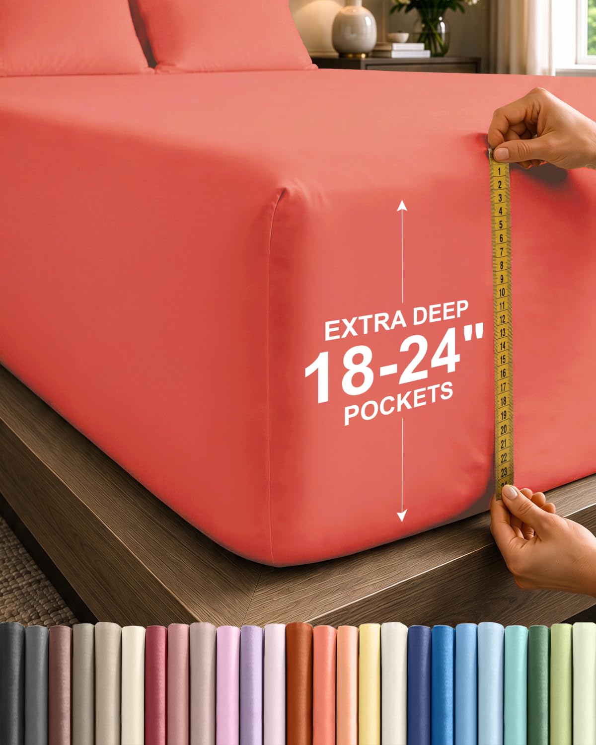 CGK Extra Deep Queen Single Fitted Sheet Only - Coral