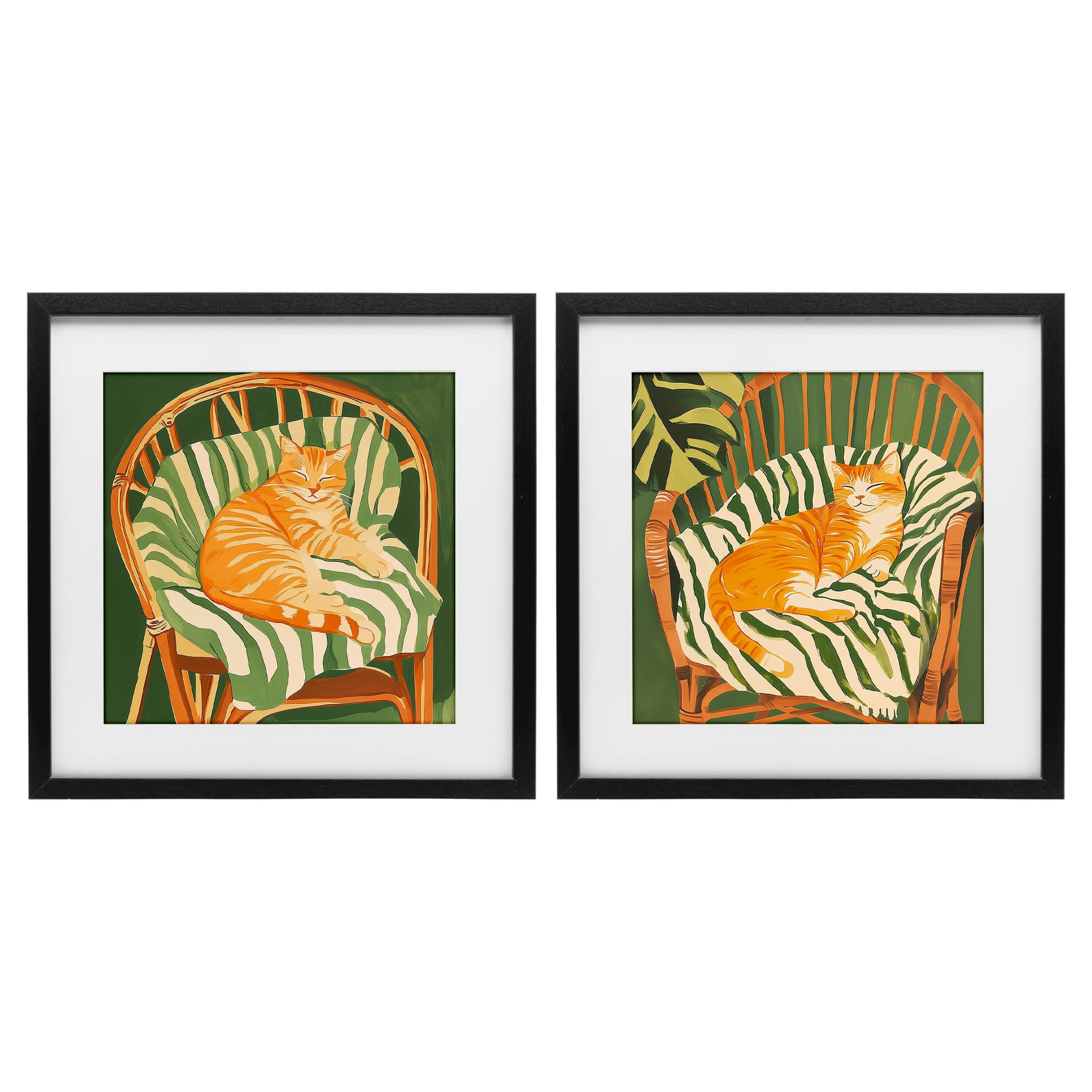'Cozy Cats in Rattan Chairs'| 2pc Framed Print Under Glass Set