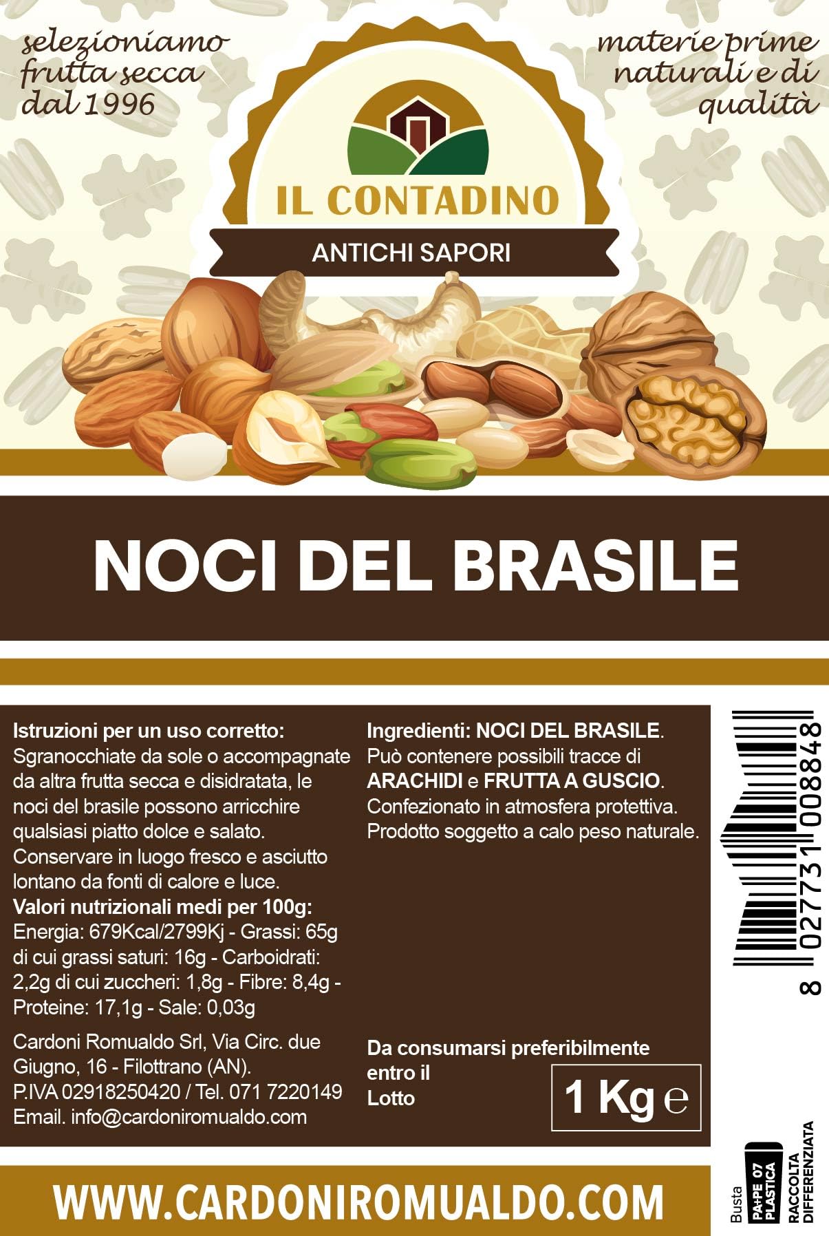 Il Contadino - Antichi Sapori | NOCI DEL BRASILE | Confezione Salva Freschezza, Frutta Secca di Qualità Premium, No Conservanti, Al Naturale (1 Kg)