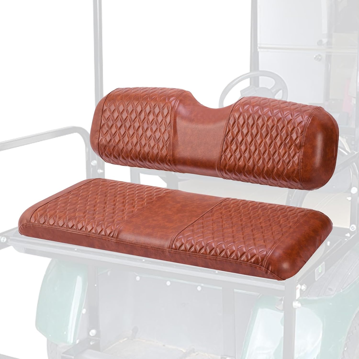 Golf Cart Diamond Rear Seat Covers, Universal, Waterproof PU Leather Replacement, Diamond Quilted Pattern, Fits Club Car Precedent/DS/EZGO RXV/TXT/Yamaha Drive1/2 Rear Seat Cushion (Brown)
