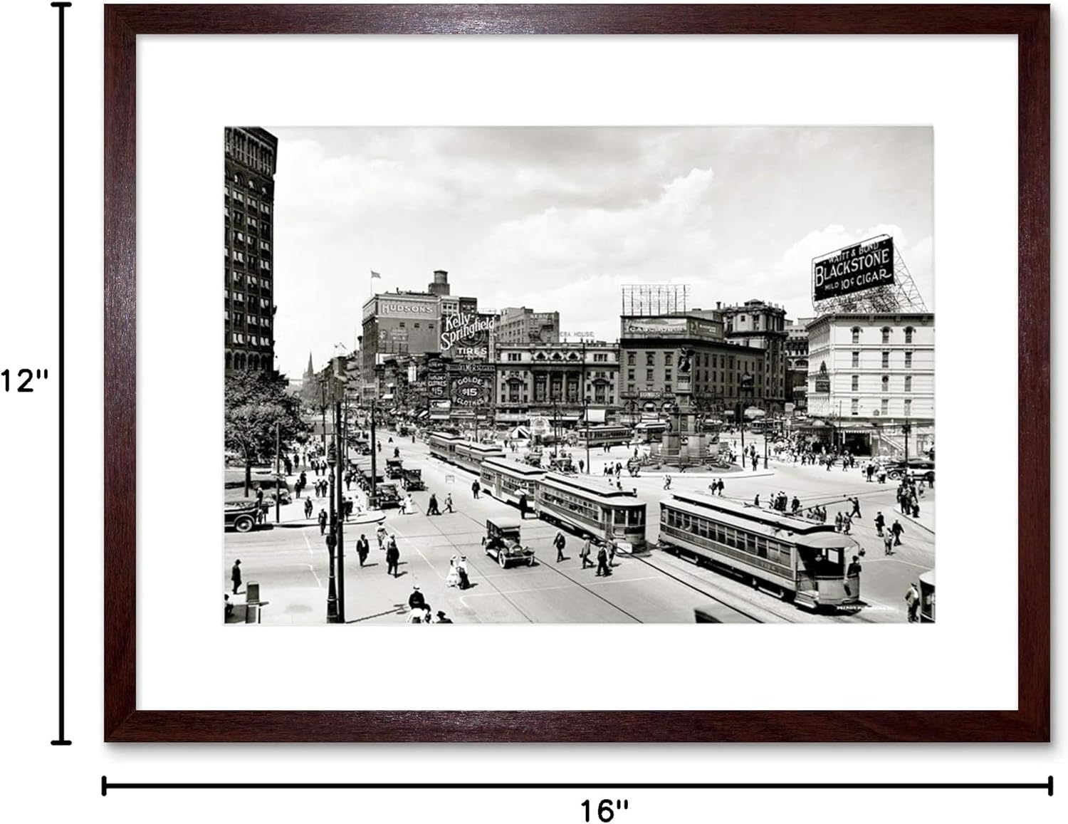 VINTAGE PHOTO CITYSCAPE WOODWARD AVENUE 1917 DETROIT FRAMED PRINT F12X5388