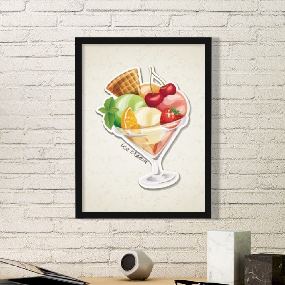 Art peinture fruits fraise orange cadre en bois noir rectangle cadeau maison