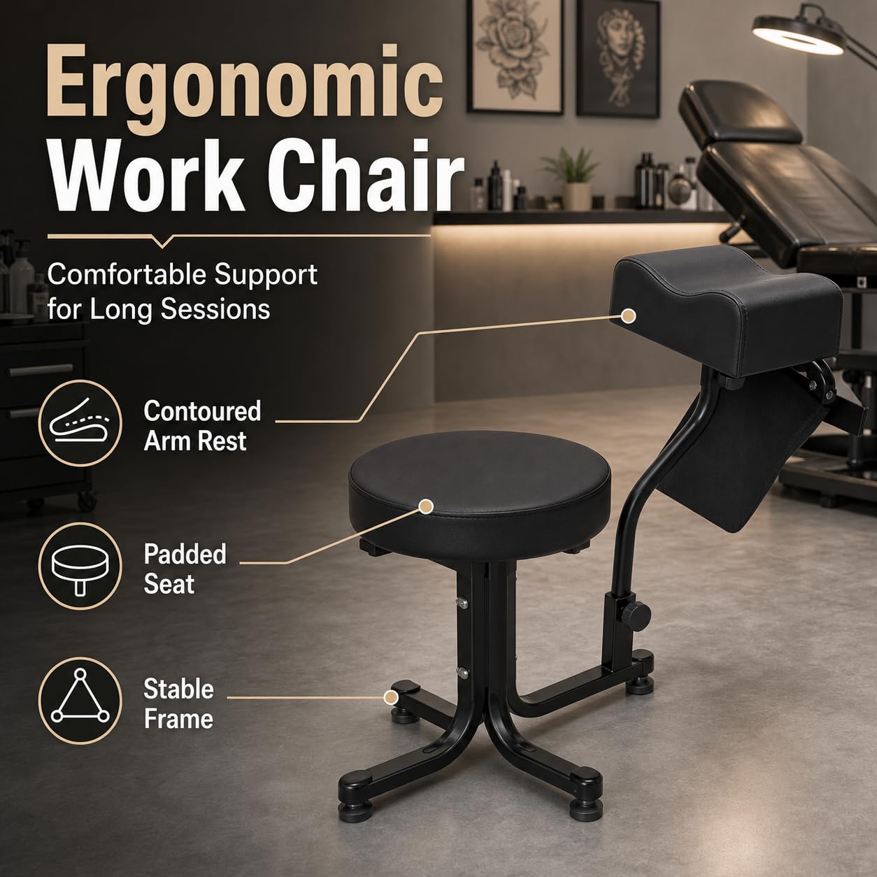 2 in 1 Sgabello per Pedicure, Sgabello per Pedicure con Poggiapiedi, Sgabello per Pedicure e Manicure, Poggiapiedi per Salone Spa per Tecnico delle Unghie, Spa, Bellezza, Forniture per Studio (Nero)