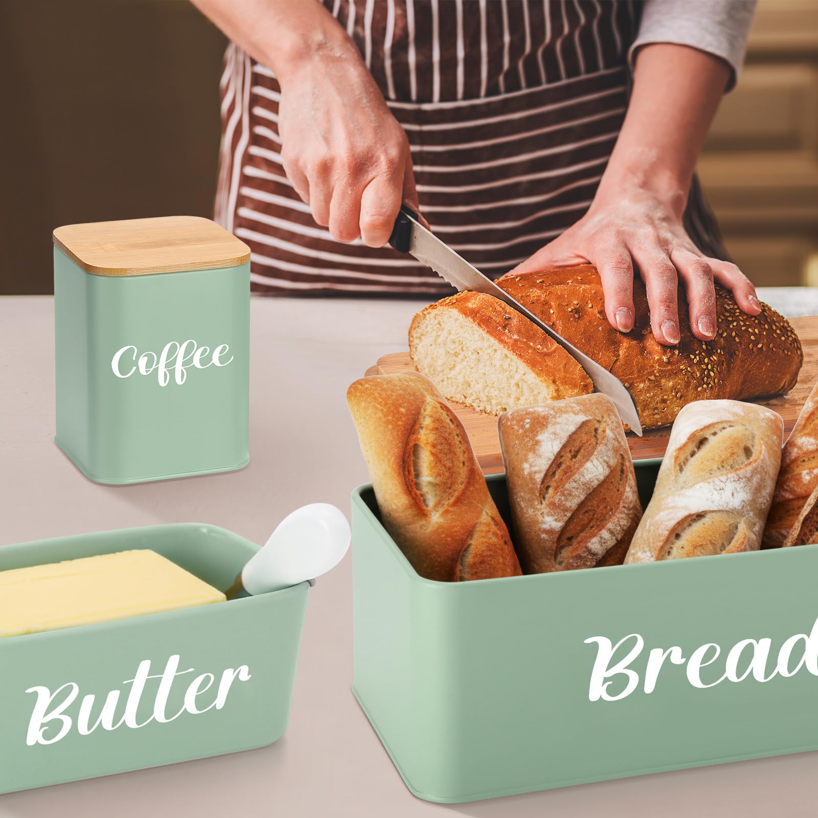 Amazon.com: Domensi Metal Bread Box and Ceramic Butter Dish with 3