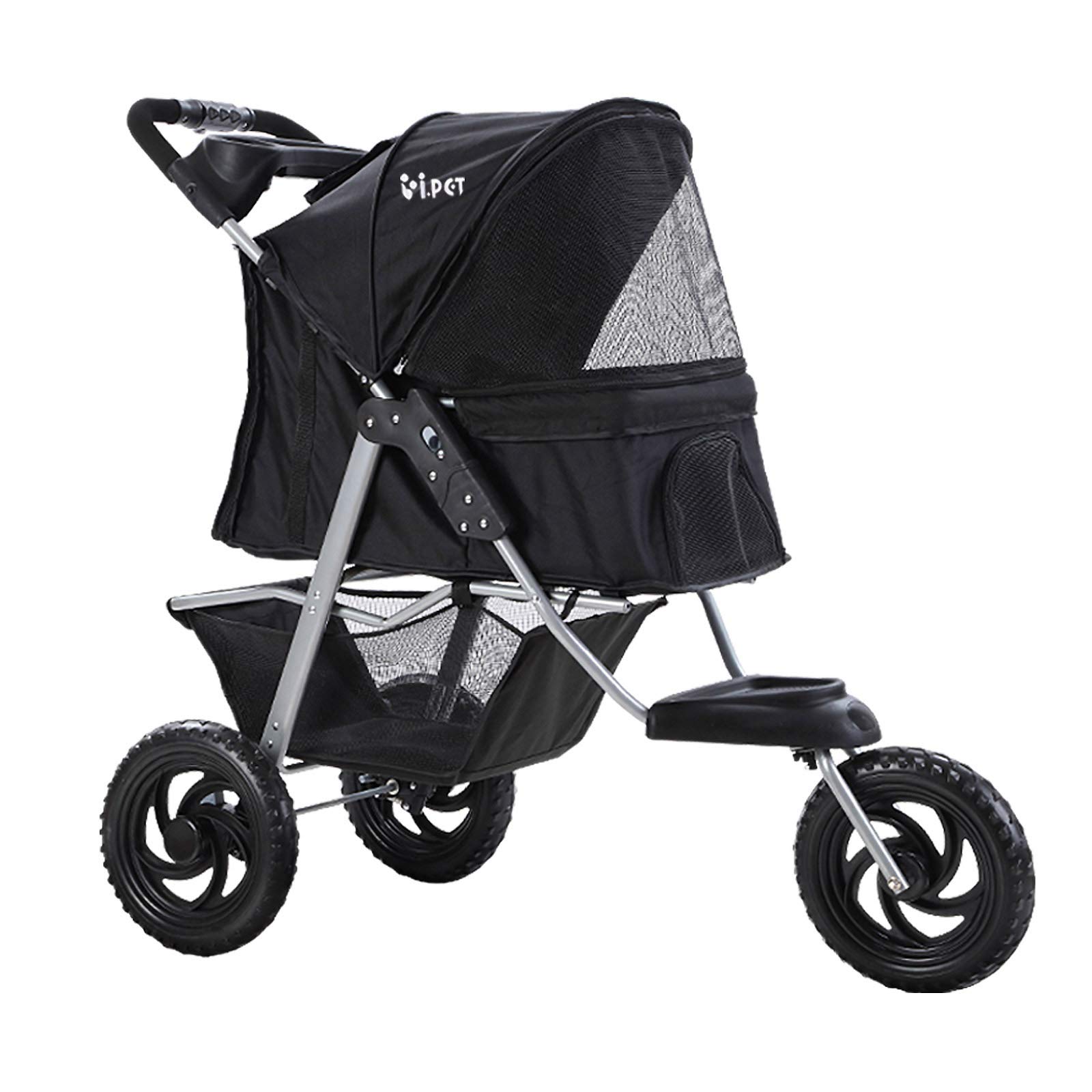 3 Wheels Pet Stroller Dog Cat Carrier Travel Foldable-Black