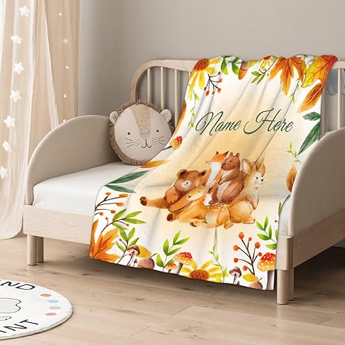 Miniatura 243 de Manta personalizada con diseño de jirafa y elefante, manta de franela suave, acogedora y ligera con nombre para sofá, cama, sofá, regalo, unisex