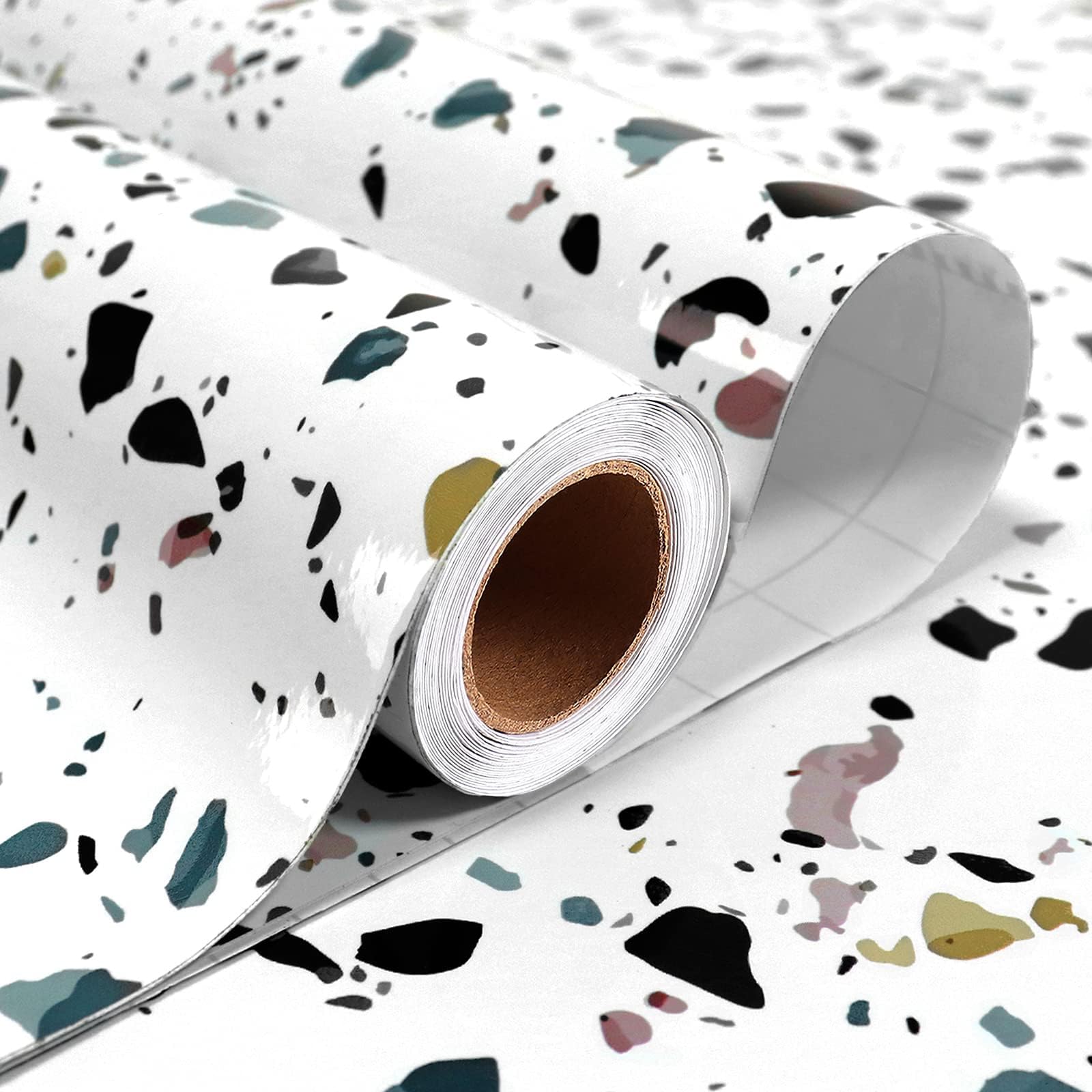Stickyart Vinilo Adhesivo Muebles Efecto Terrazo Blanco 90cmX400cm Rollo Papel Adhesivo Para Muebles Cocina Papel Pintado Autoadhesivo Pared Lavable Vinilo Encimera Vinilos Bano Revestimiento Cajones