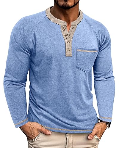 Angbater Mens Long Sleeve Henley T Shirts Casual Lightweight Basic