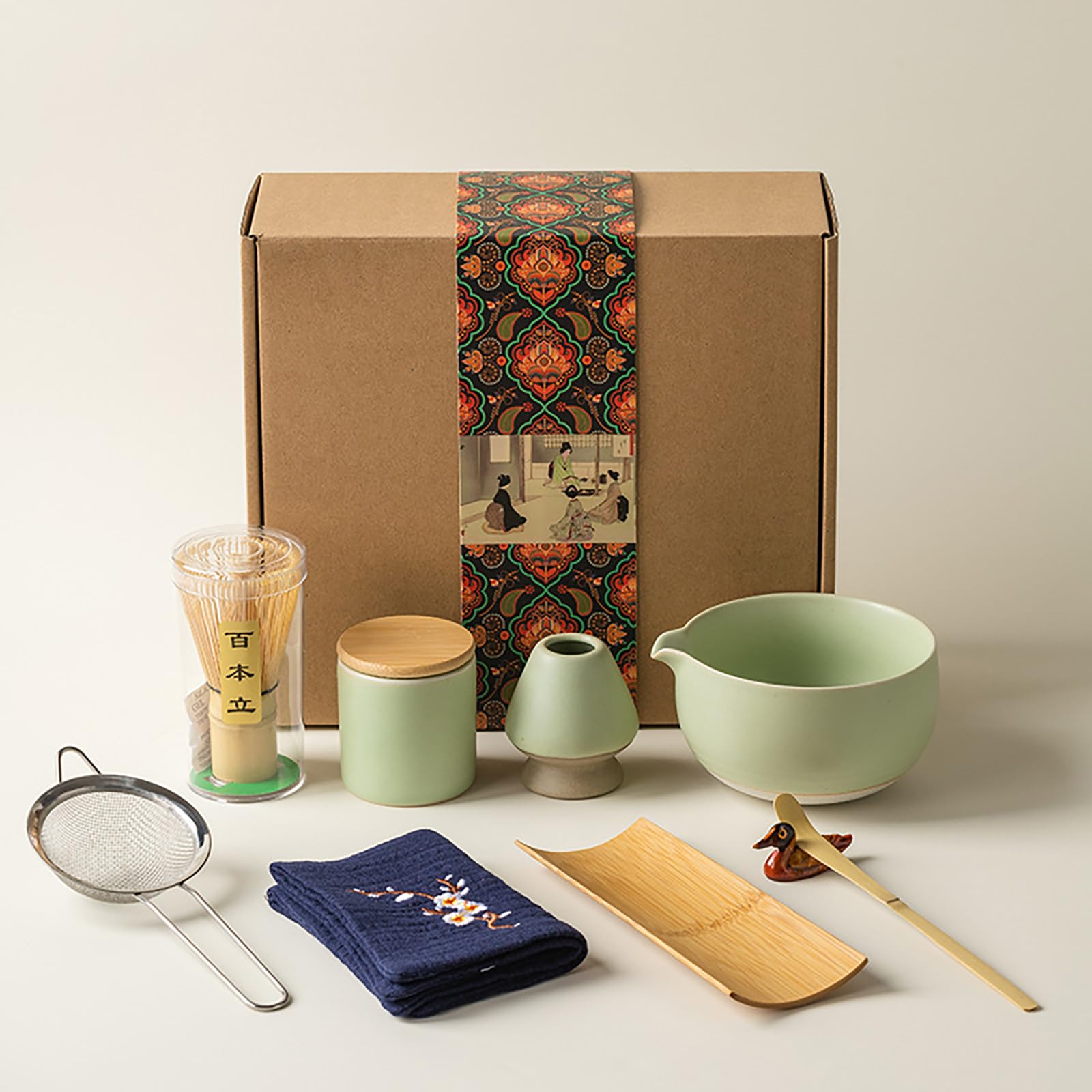 9 Matcha Set, Keramik Zeremonie mit Schüssel, Teller, Löffel, Küchenutensilien, die als Ausrüstung dienen