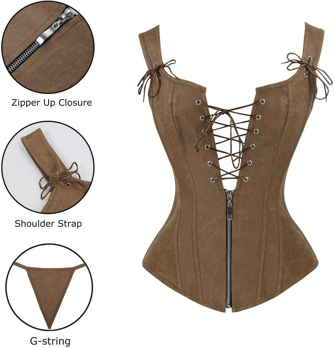 Charmian Women's Renaissance Lace Up Vintage Boned Bustier Corset with Garters - Image 5