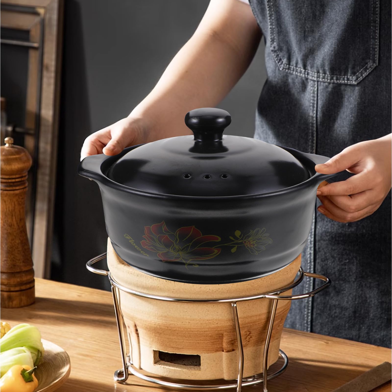 Casseruola in Ceramica Nera Resistente al Calore, per Cucina
