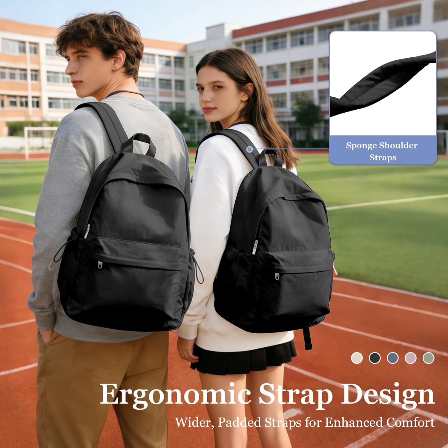 Simple Black School Backpack For Women Men Aesthetic Medium Backpack Lightweight Casual Daypack College Backpacks Cute Bookbag for Teens Girls Boys Basic Bagpack - Image 5