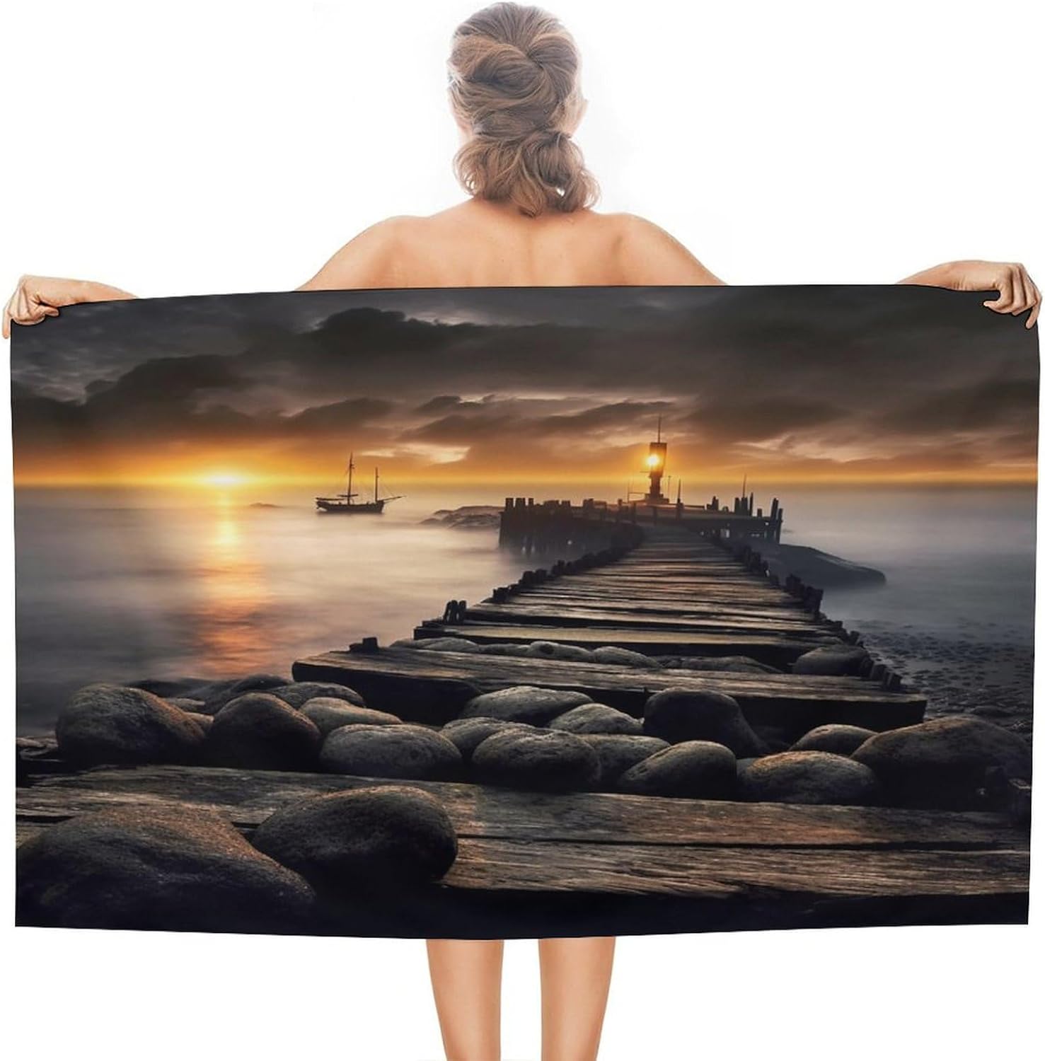 Swimming Towel, Black Sea Printed Fashion Towel,Portable Towel,Durable Towel