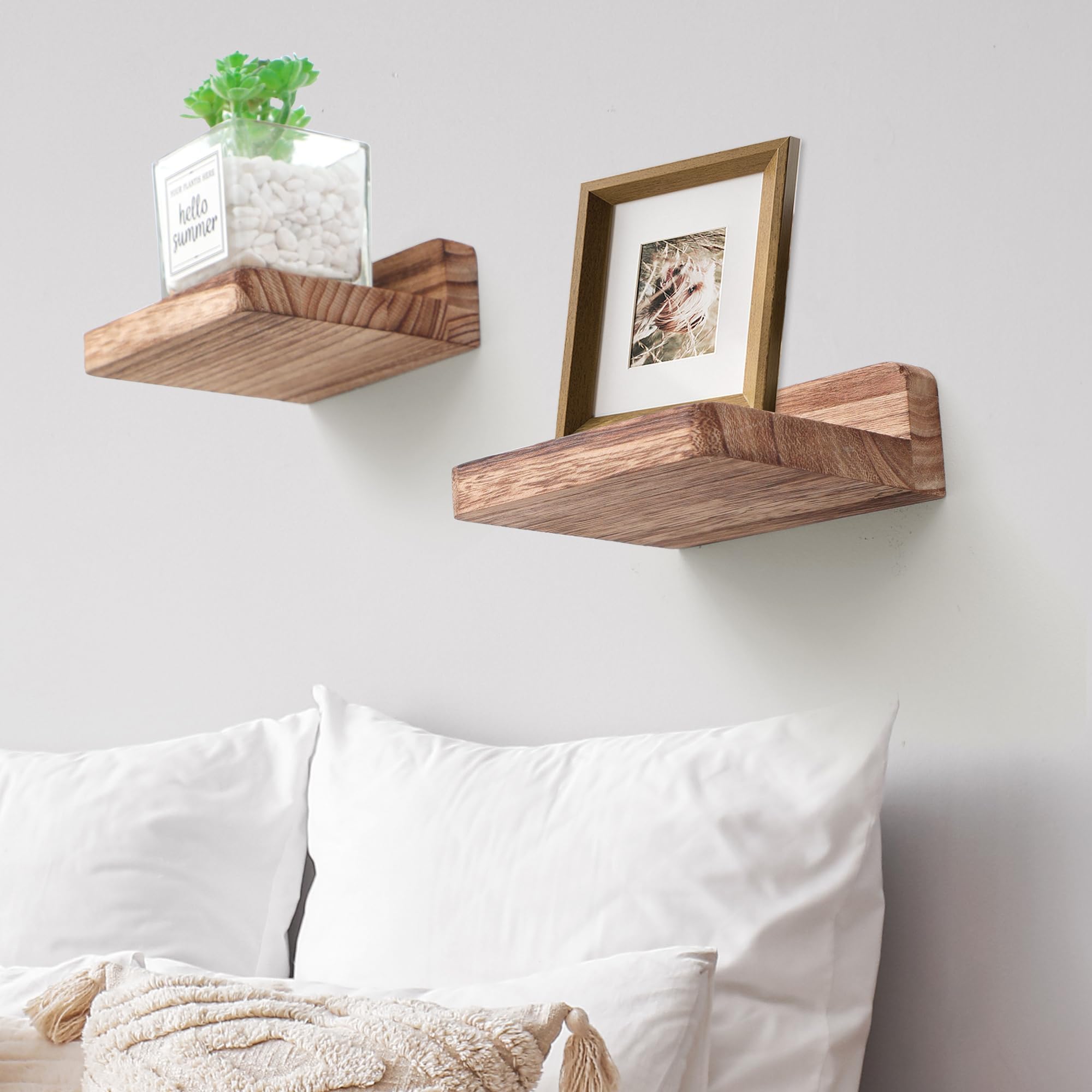 Lot De 4 étagères Flottantes Carrées En Bois De Pin - 15.3 X 15.3 Cm - Style Rustique, Pour Décoration Murale Et Rangement - 3