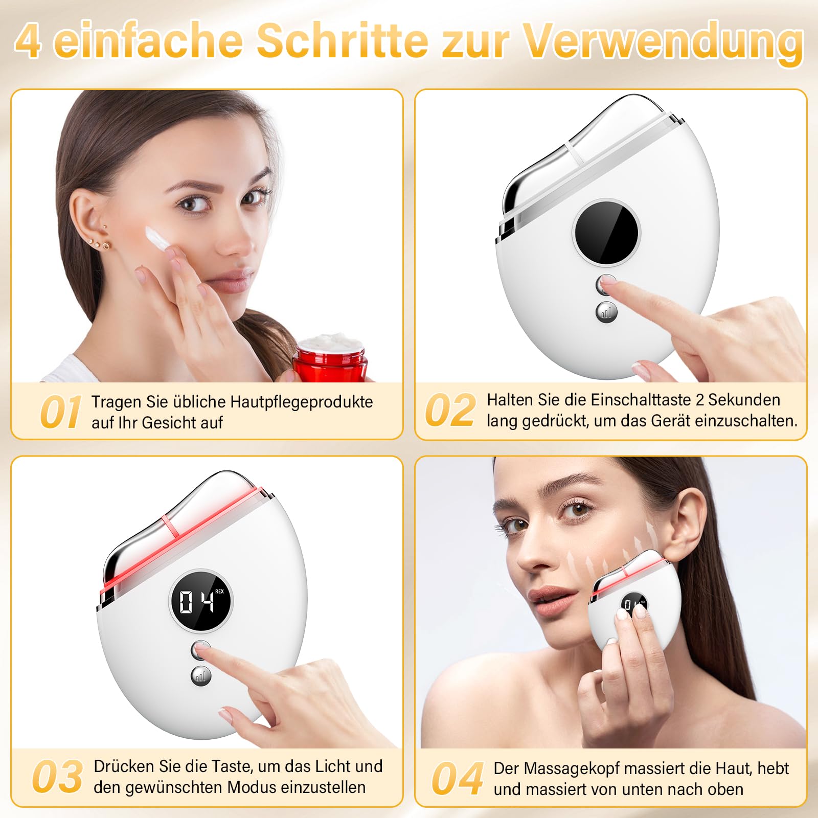 Eyoushow EMS Gua Sha, Gesichtsmassagegerät Gua Sha Elektrisch mit Smart 3 Modi Anti-Falten Schönheit Gerät, EMS Gesichtsmassage mit Vibration & Wärme für Gesichtsstraffung, Anti Falten Anti Aging - 3