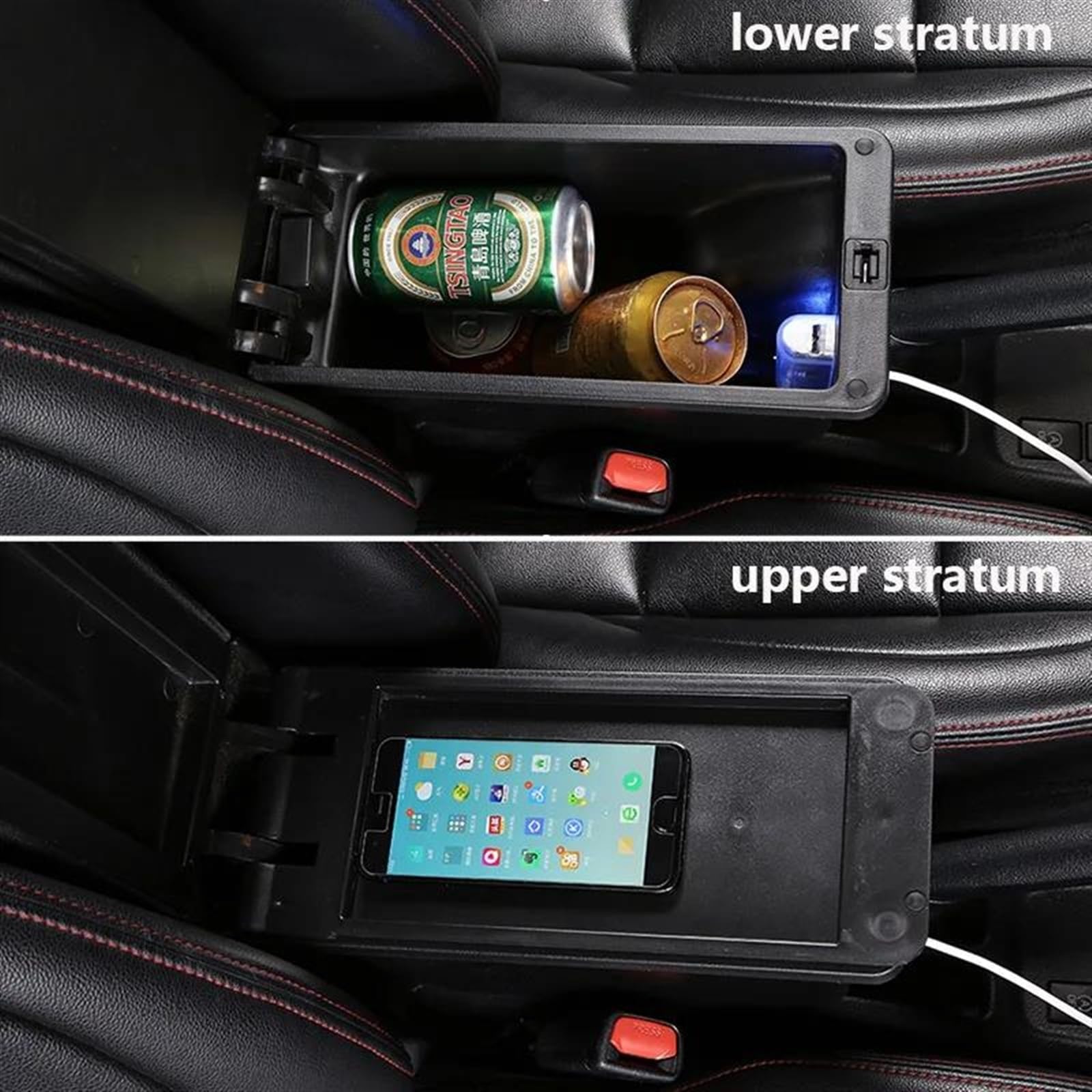 Box Bracciolo Con Supporto Multifunzionale Accessori Per La Modifica Degli Interni Dell'auto Imbottiti In PU Per Rio III 2011-2016 Consolle centrale(A1 Black red leather)