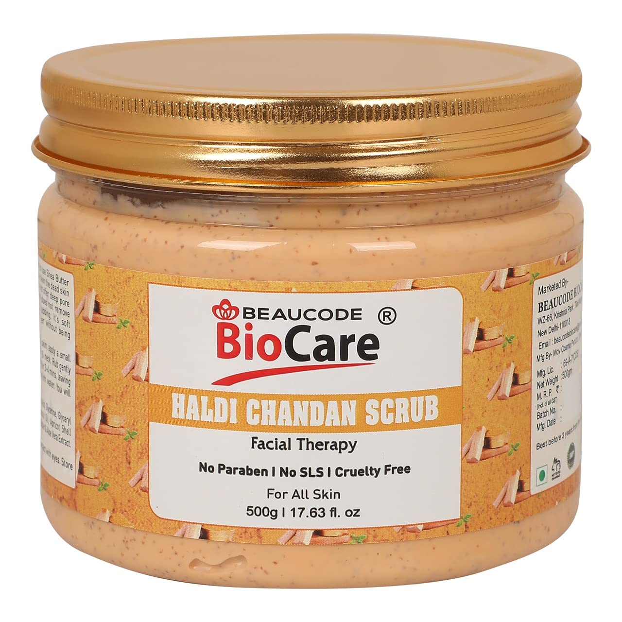 Beaucode Biocare Skin Glow Haldi Chandan Face and Body Scrub || Facial || (Paraben| & Cruelty Free) - 500g