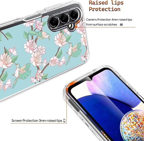 Miniatura 3 de WZOKA Funda para Samsung Galaxy A14, funda original floral Samasung A14 con diseño híbrido 2 en 1, carcasa protectora fuerte de policarbonato TPU