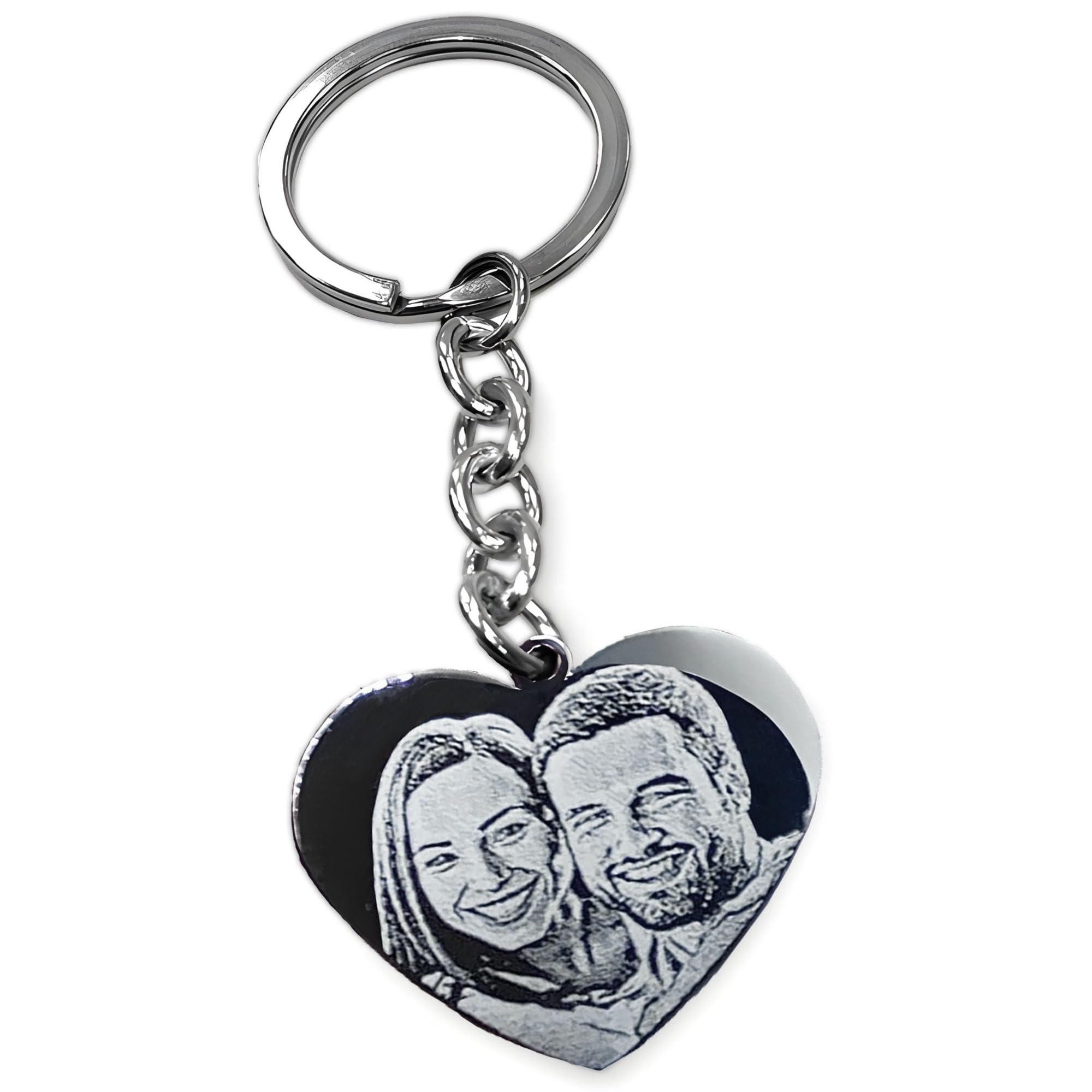 Generico Portachiavi con Fotografia Incisa | Elegante Medaglia in Acciaio Personalizzato Rettangolare o a Cuore con Foto | Piastrina Regalo con immagine e Dedica Personalizzabile