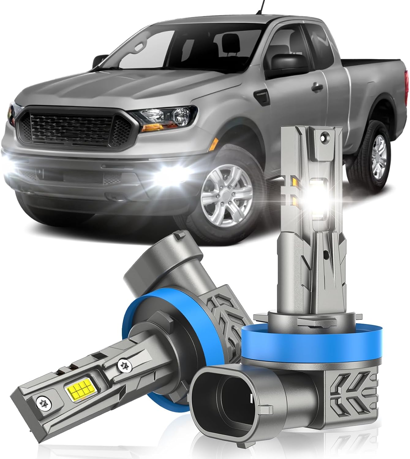 Fog Light Bulbs Fit for Ford Ranger 2019-2023, 14000LM 700% Super Bright 6000K Cool White Fanless Fog Lamp, Real 1:1 Size, Plug and Play, IP68 60000 Hours Lifespan, Pack of 2