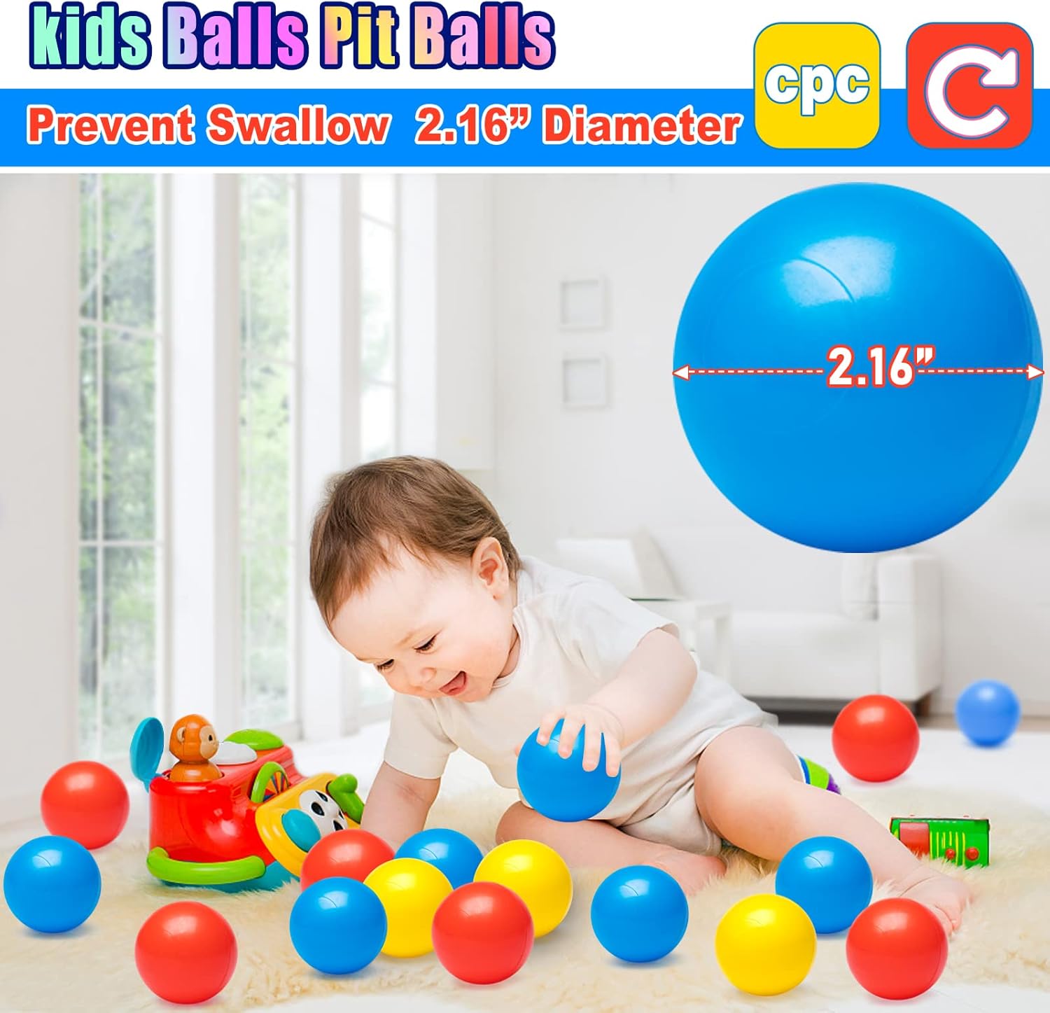 Vanland Ball Pit Balls for Baby and Toddler Phthalate Free BPA Free Crush Proof Plastic - Multicolored Pit Balls in Reusable Play Toys for Kids with Storage Bag