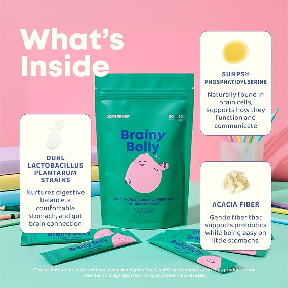 JoySpring BrainyBelly Kids Probiotic, Brain & Gut Support, Unflavored