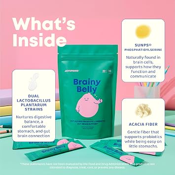 JoySpring BrainyBelly Kids Probiotic, Brain & Gut Support, Unflavored
