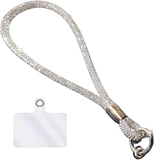Crystal Rhinestone Lanyard Keychain, Sparkly Glitter Design with Metal Ring