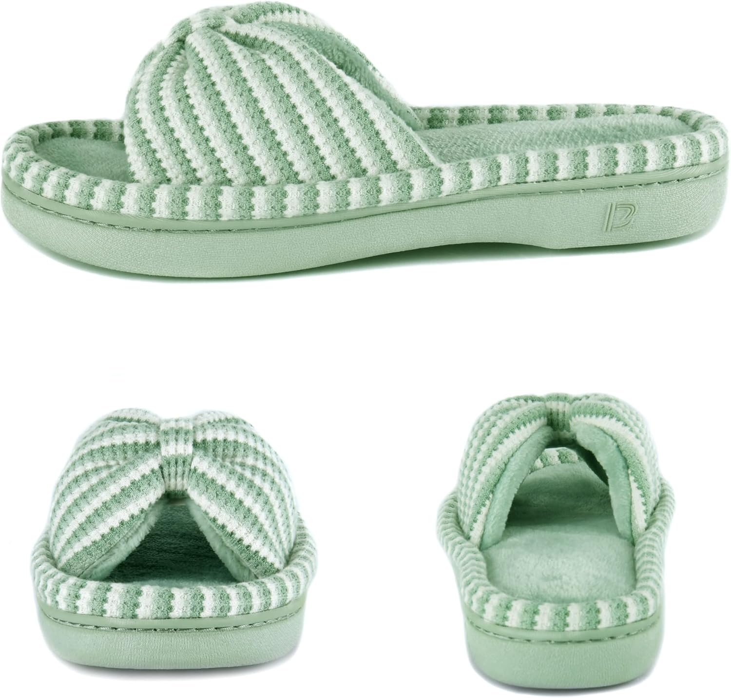 DL Women's Memory Foam Open Toe Slide Slippers with Cute Bow and Cozy Terry Lining, Slip-on House Shoes Spa Mules Sandals with Indoor Outdoor Rubber Sole - Image 5