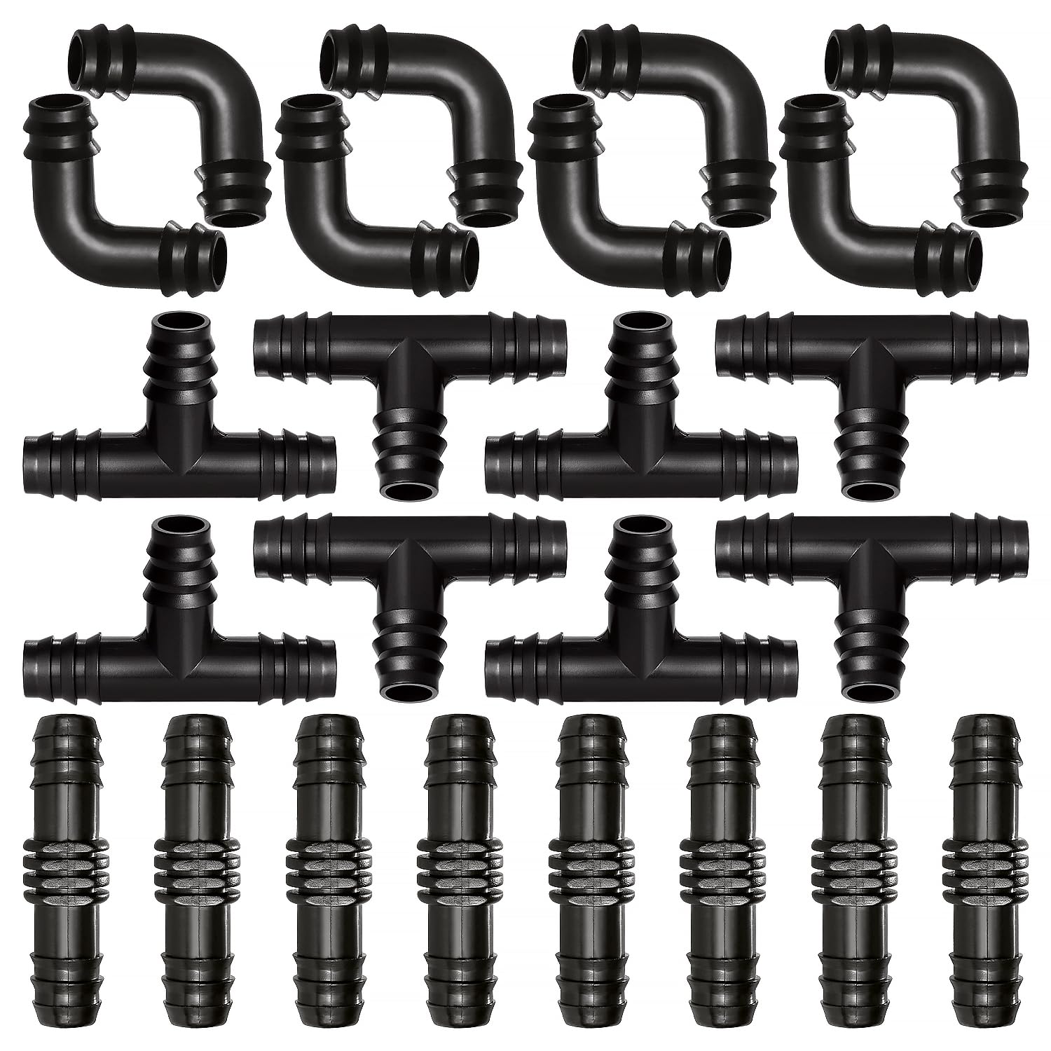 VooGenzek 24 PCS 16mm Garden Barbed Connector, Plastic Drip Irrigation Hose Connector, Barb Drip Pipe Connector