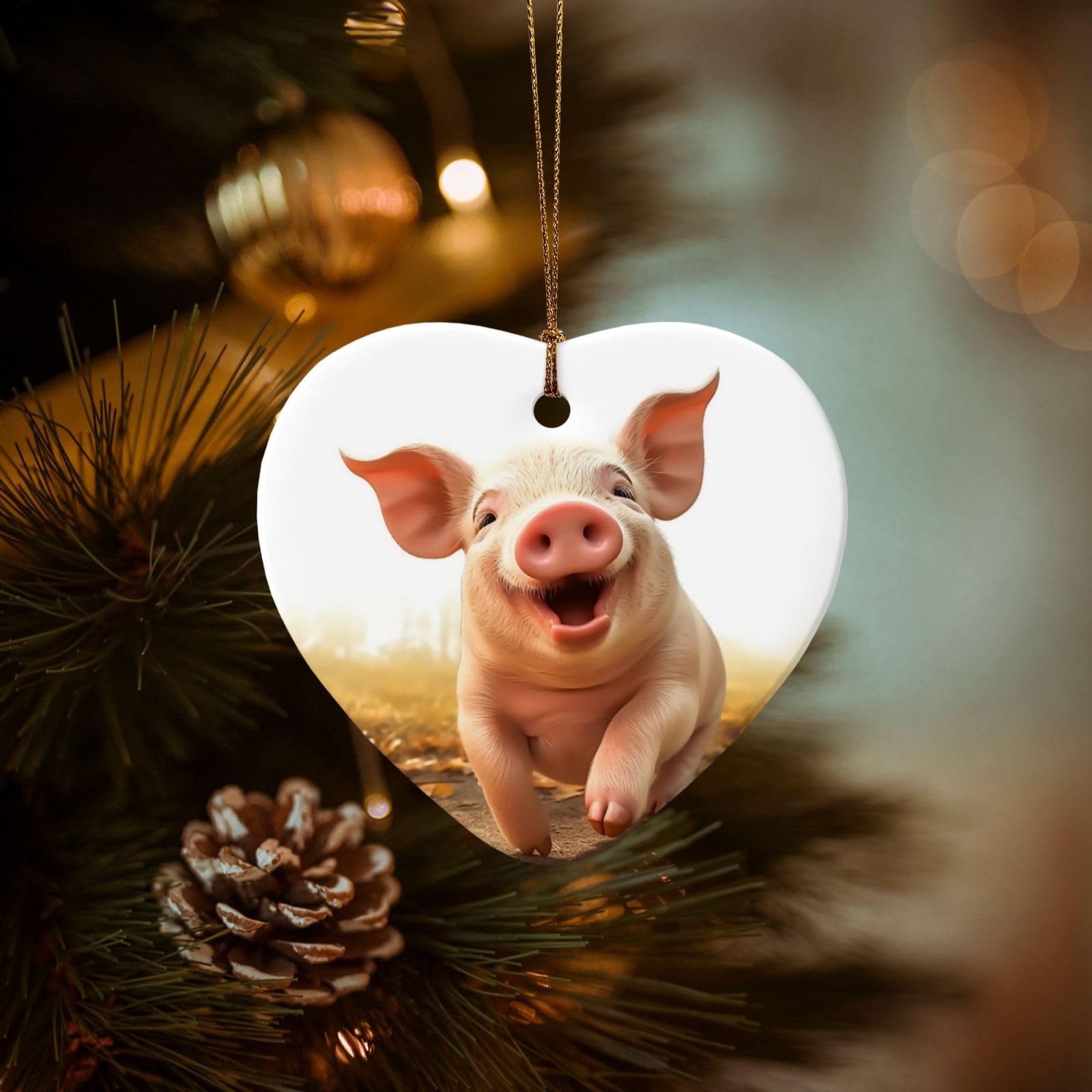 Christmas Ornaments for Christmas Tree Decoration Hanging Smiling Ornament with Gold Ribbon Crafts Heart Shape Ceramic Pendant for Keepsake Gifts Xmas Decor Party Supplies