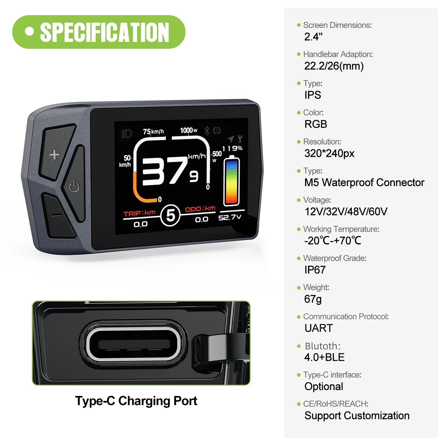 E-Bike LCD-Display BF 8Fun EKD01, UART-Protokoll, 5-poliger Stecker, für BF BBS01B/02B HD Mittelmotor