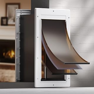 PETCOMING Large 3-Flap Dog Door for Wall: Magnetic & Insulated Flaps, Pet Door Up to 110lbs, Interior/Exterior Install