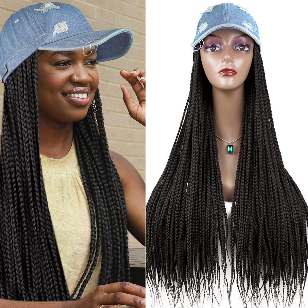 Ombre 3X Box Braids Jean Cap Wig Hat 