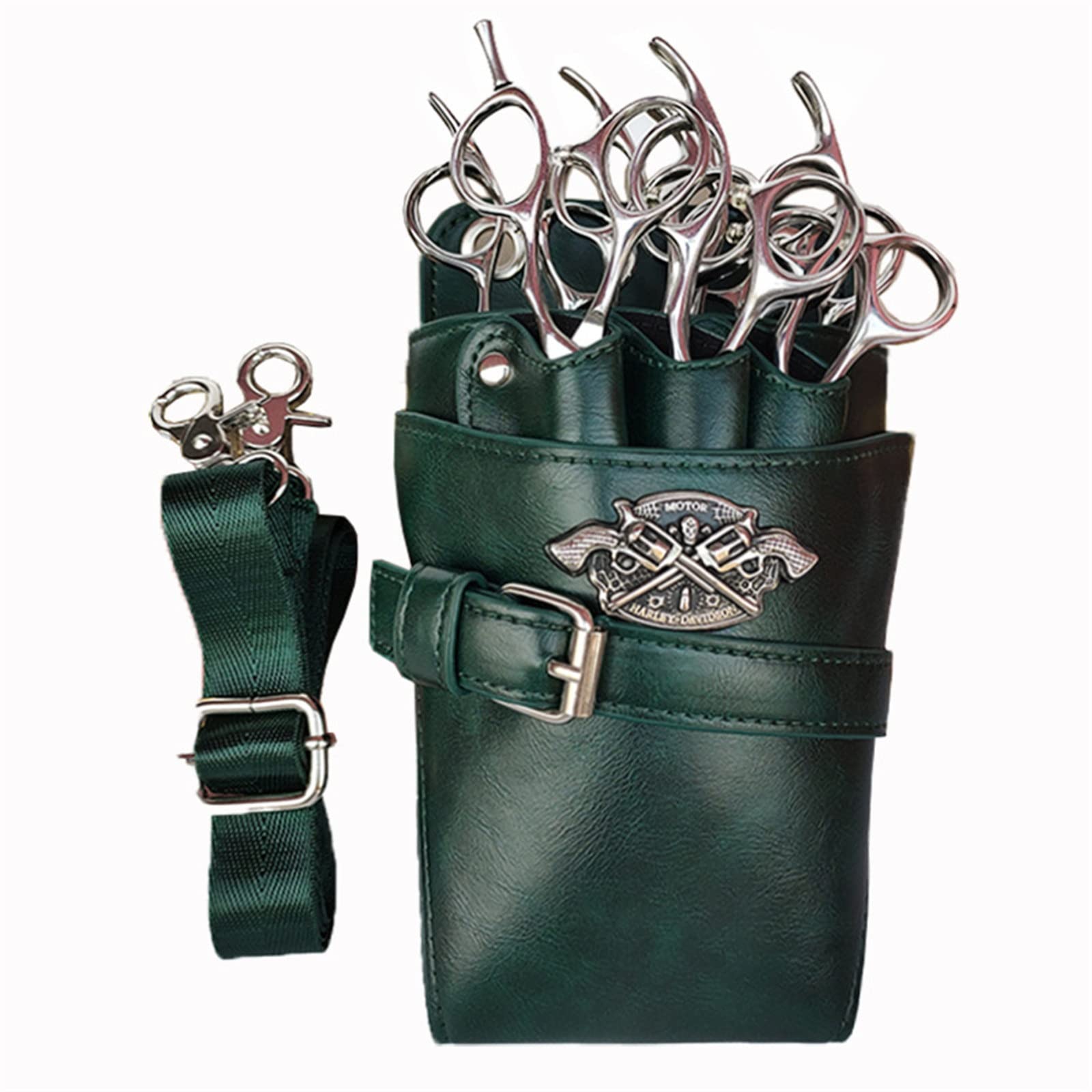 FDEFIRTFG Hairdressing Tool Belt Bag, Leather Scissors Pouch Hair Hairdressing Waist Bag for Hairdressers(Green)