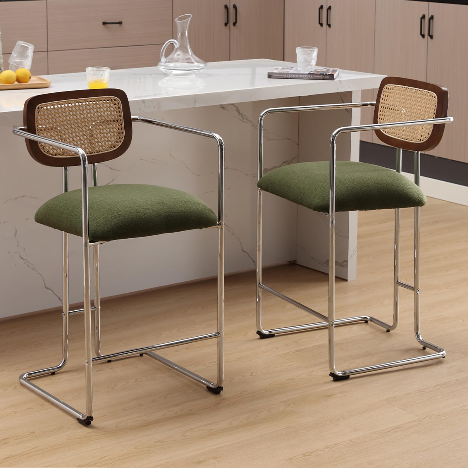 chairus Barhocker Leinen Gepolstert 2er Set Grün