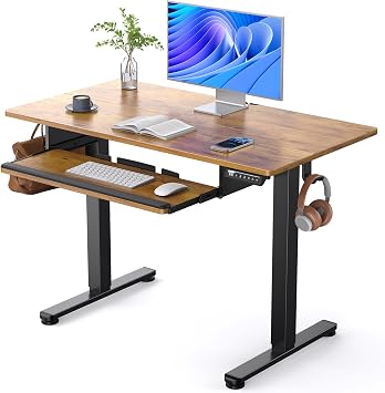 ErGear Electric Standing Desk with Keyboard Tray, 44x24, Vintage Brown