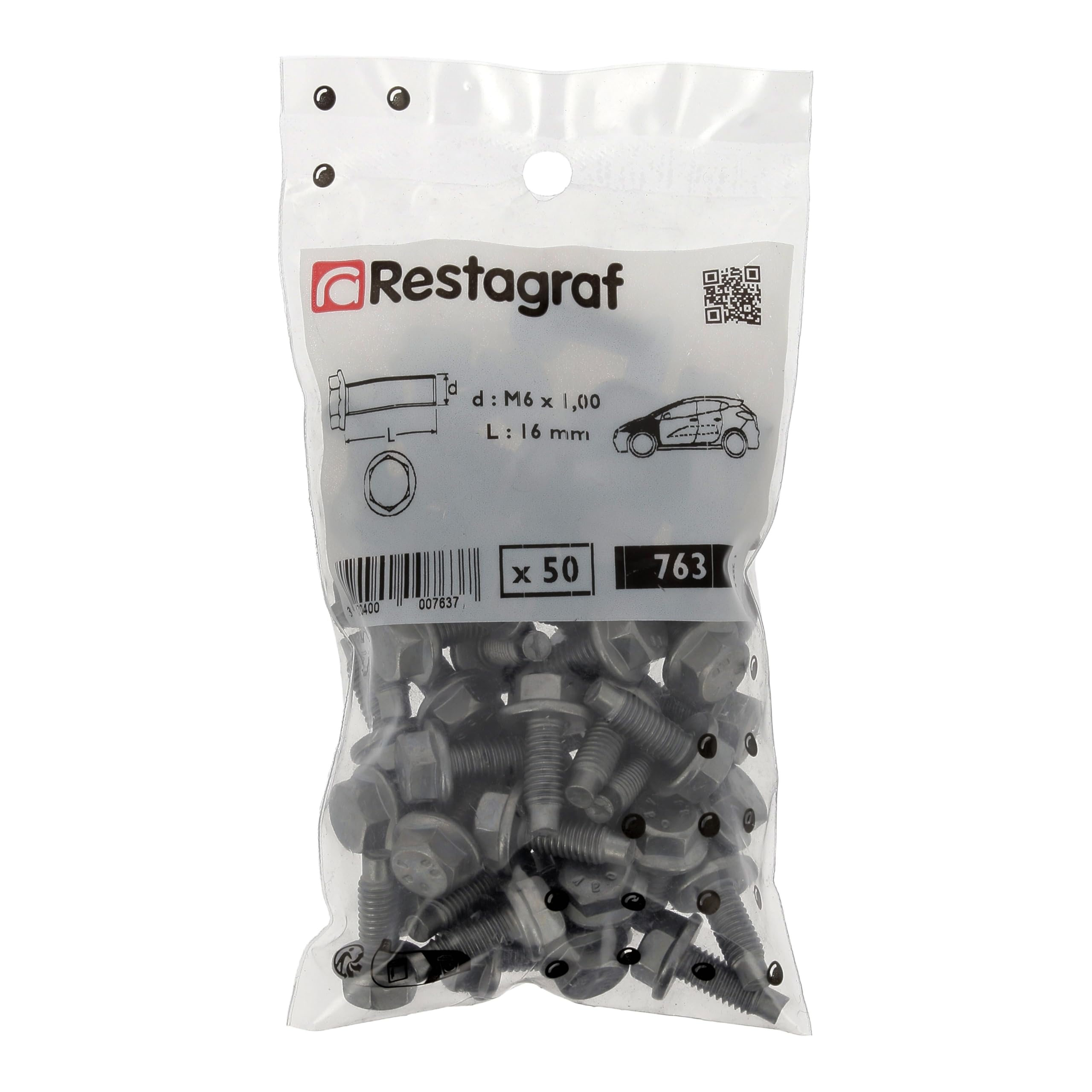 Restagraf - Vis Hexagonale à Embase - Fixation Carrosserie et Pièces Mécaniques - Acier - M6-1.00 x 16 mm - Réf. 763 - Sachet de 50