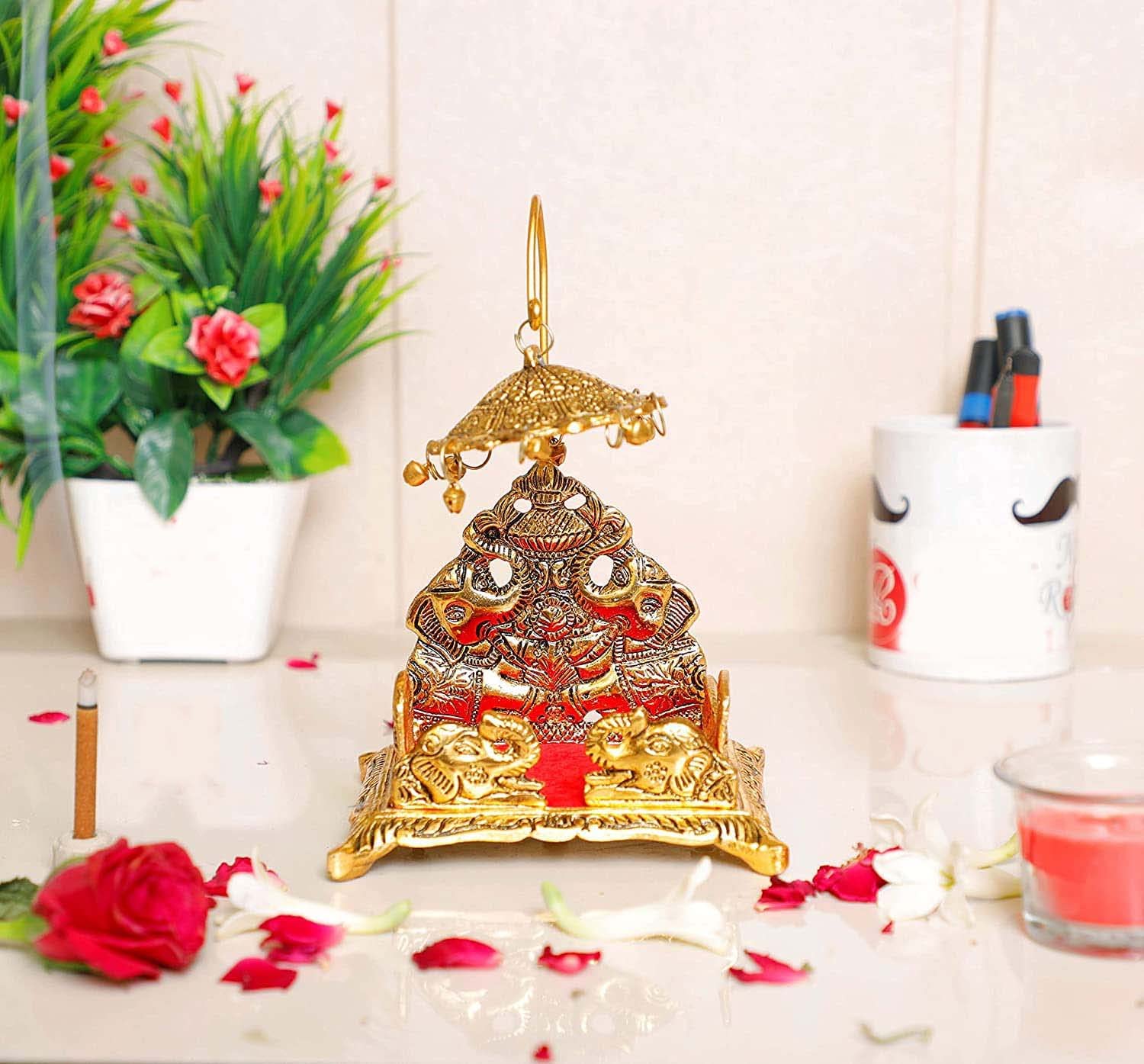 Denique Metal Sihasan for Krishna Ladoo Gopal/Laddu Bal Gopal, Religious Puja Gifts and Decor, Home Decor & Gifts Handcrafted Showpiece,Gold Colour.1 Pieace 4