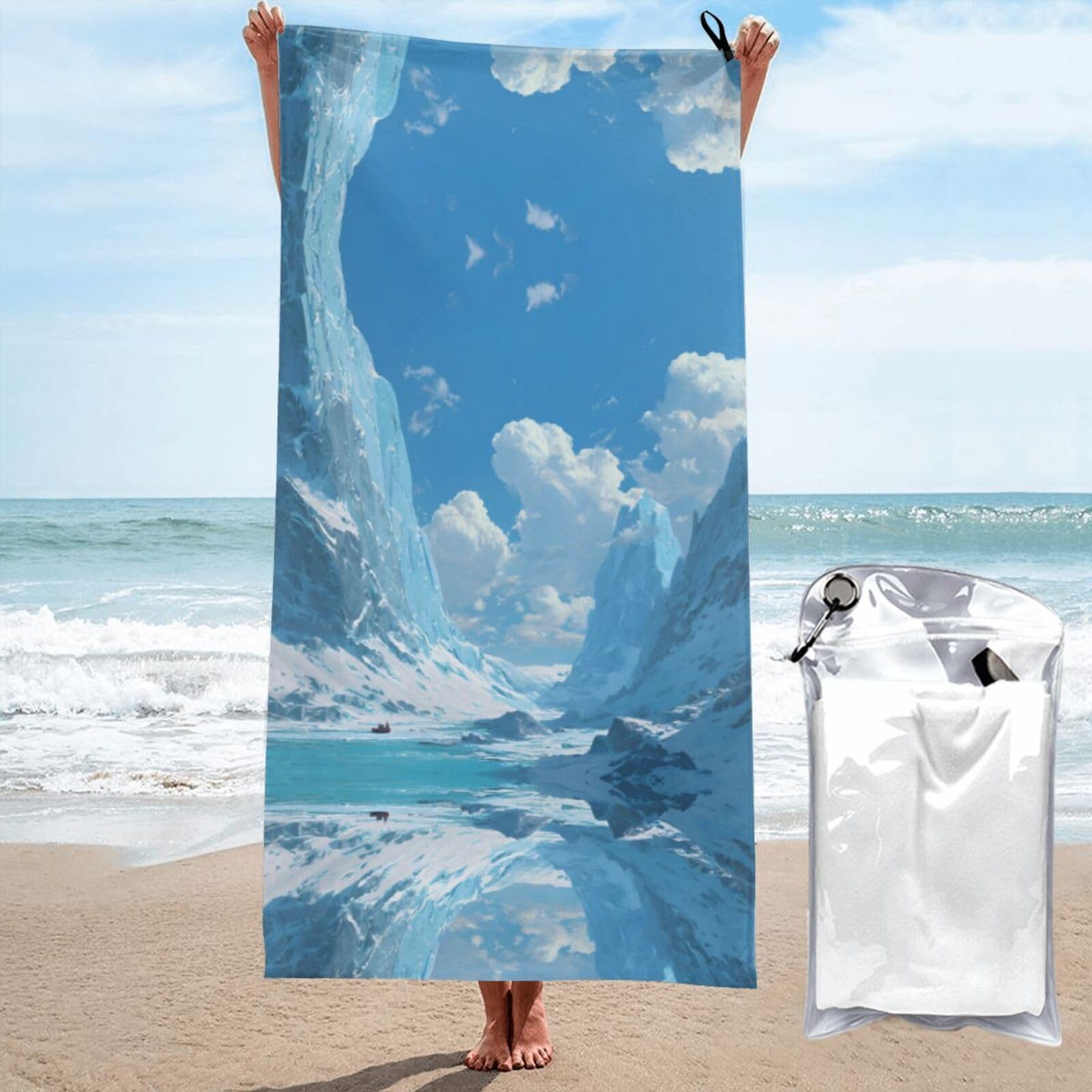 ESNAIUVCD Glacier Scenery Print Beach Towel, Microfibre Sauna Towel, Quick-Drying Fitness Towel, Lightweight And Thin Portable Sauna Towel