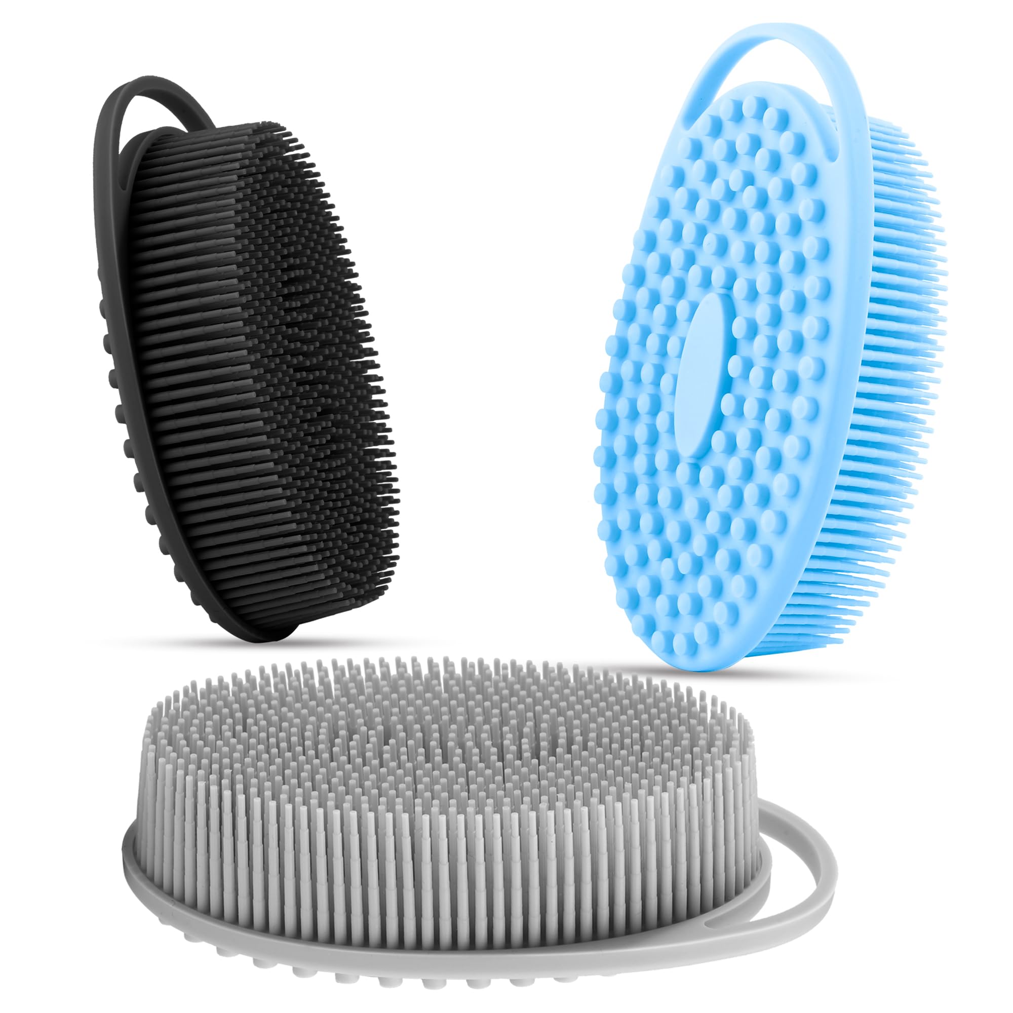3 Pack Silicone Body Scrubber, Soft Silicone Loofah Silicone Body Brush Exfoliating Body Scrubber, Bath Shower Scrubber for Body, 2 in 1 Bath and
