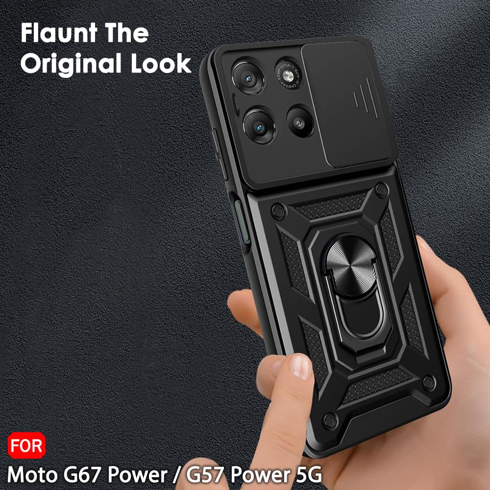 TheGiftKart Tough Armor Bumper Back Cover Case for Motorola Moto G67 Power / G57 Power 5G | Sliding Camera Cover, Kickstand & Ring Holder | 360 Degree Protection Back Cover Case (PC & TPU, Black) — Amazon image 6