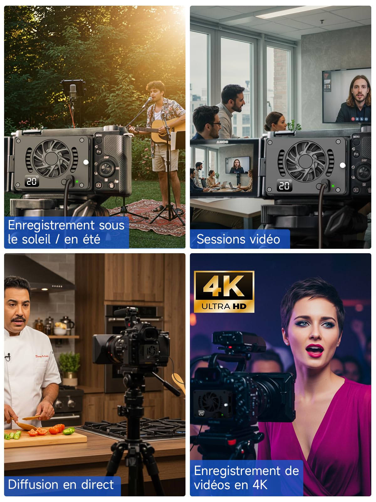 Moman FS10 Ventilateur de Refroidissement Caméra – Refroidisseur à Semi-conducteurs USB-C avec Écran, pour Vidéo 4K, Compatible A7M4/ZV-E1/A6700/FX3/R6/X-T4
