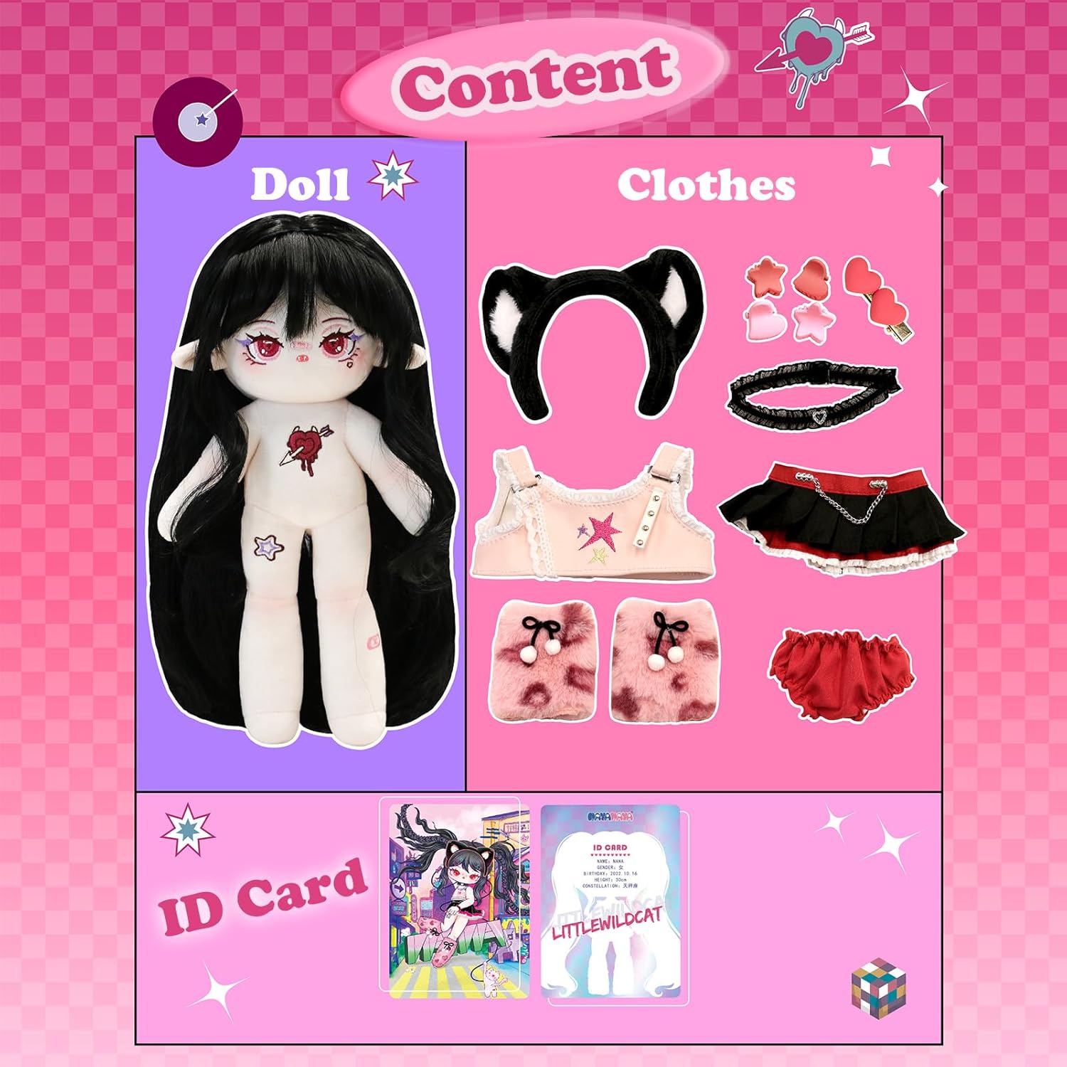 CALEMBOU Plush Doll, 30 cm Cotton Doll with Skeleton, Soft Anime Plush Dress Up Dolls, Kawaii Stuffed Toys Gift Come with Clothes