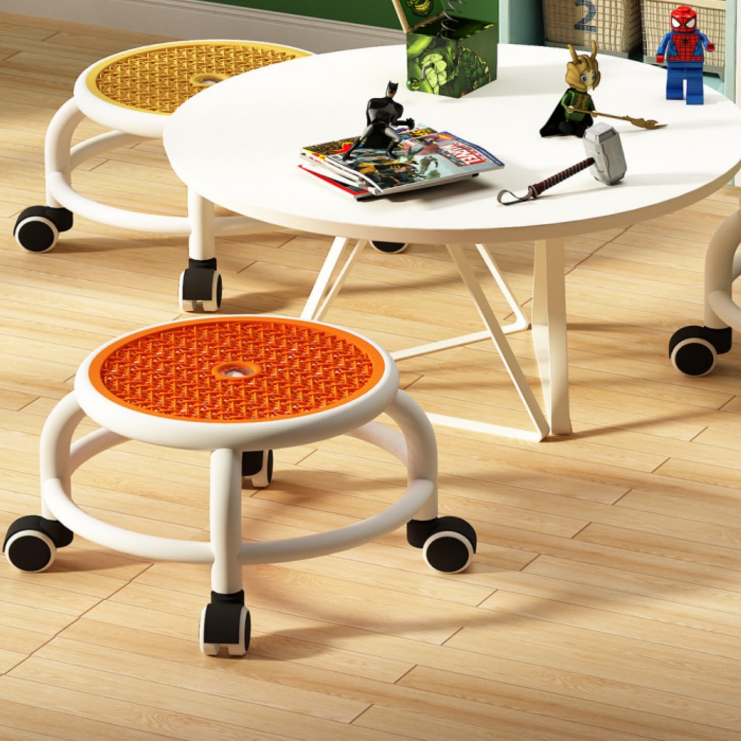 Tabouret Pivotant Rond Bas avec Roulettes Plastique Grey