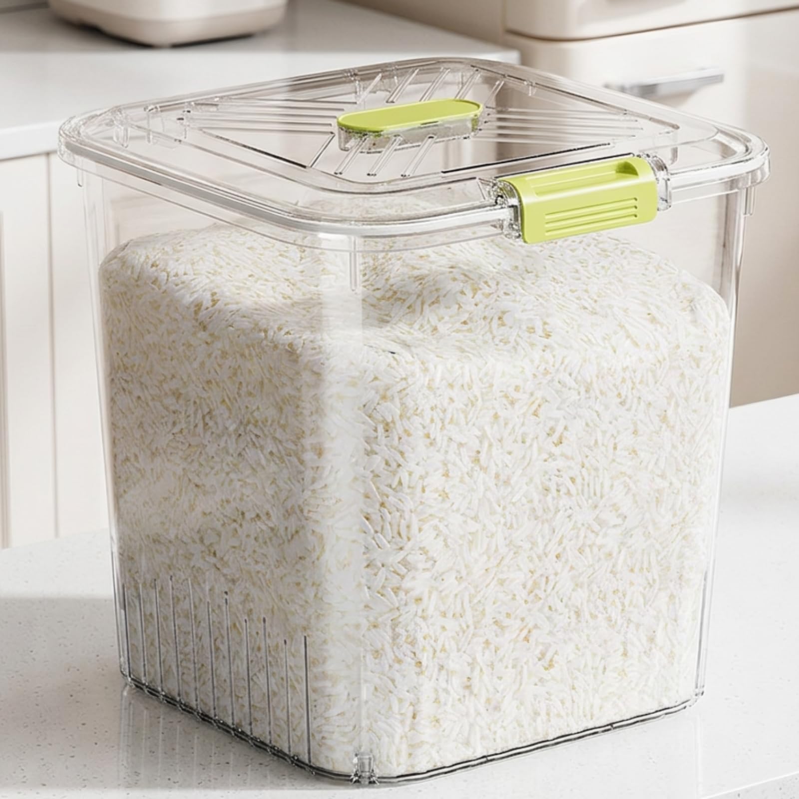 Amagogo Seau à Riz de Cuisine Conteneur à Grains Boîte de Rangement Bac à Nourriture Étanche en PP Alimentaire avec Joint en Silicone et Verrouillage, Coffee, 25KG A