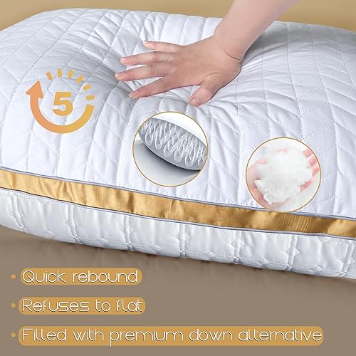 Miniatura 5 de mislili Juego de 2 almohadas tamaño Queen, almohadas de cama de calidad de hotel para dormir, juego de 2 almohadas Queen de apoyo y comodidad,